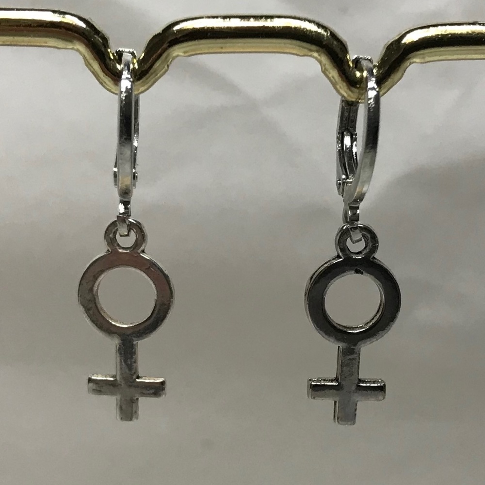 Female Empowerment Silver Hoop Handmade Earrings, Feminist Female Gender Symbols